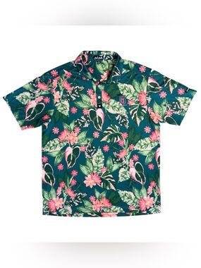 BAD BIRDIE Men’s Green Pink Floral Print Golf Polo Shirt